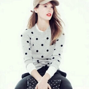 J. Crew cashmere polka dot button at neck sweater SZ S